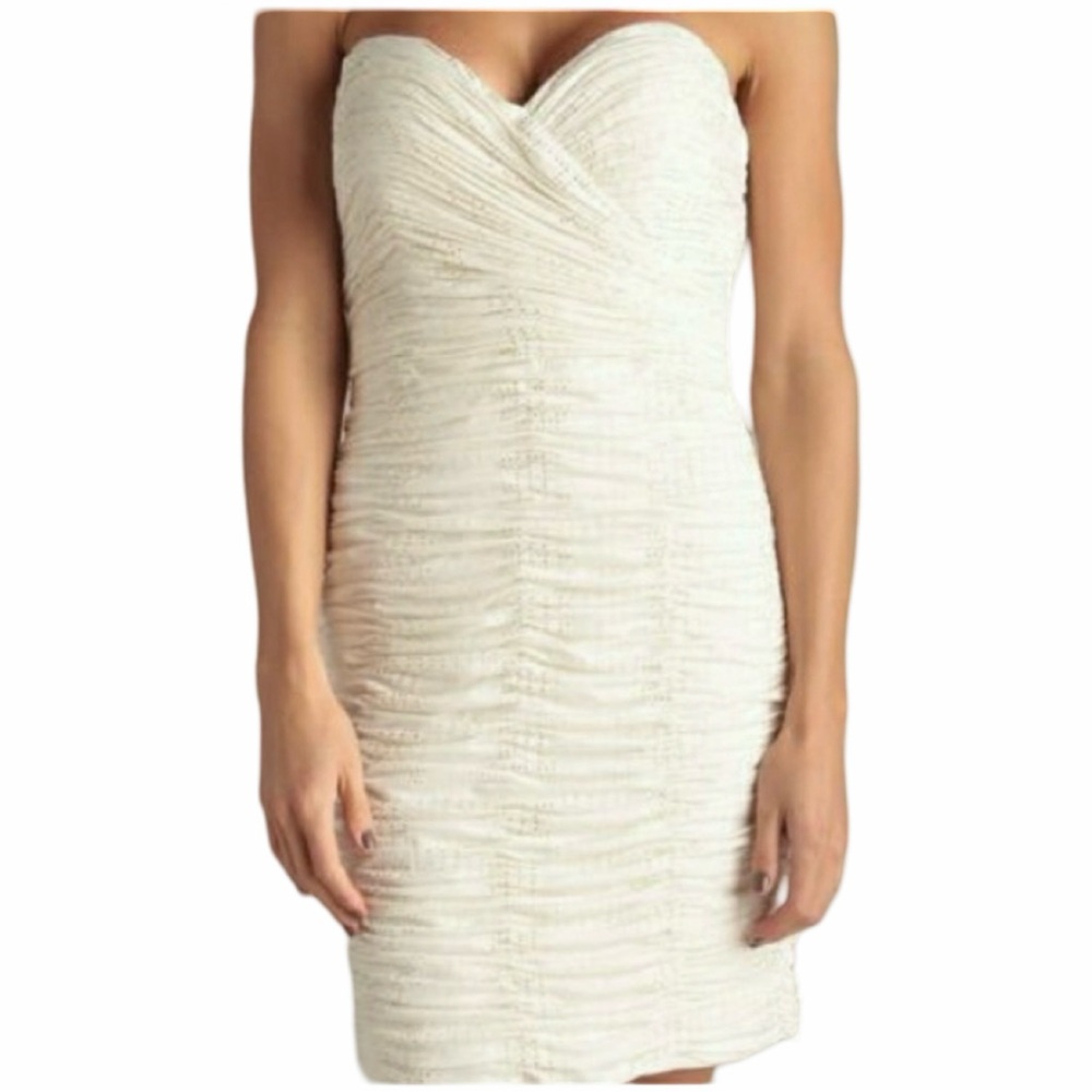 Vicky Tiel off white ruched sweetheart mini dress Party Special Occasion Mobwife